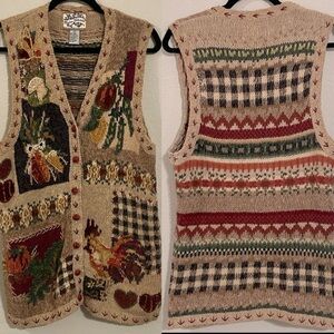 Heirloom Collectibles Women Vintage Knit Vest Large Farm Rooster Cottagecore